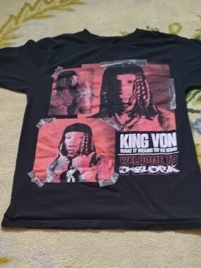 Men's Black Small Authentic King Von Rap Hip Hop Streetwear O-Block Music Shirt